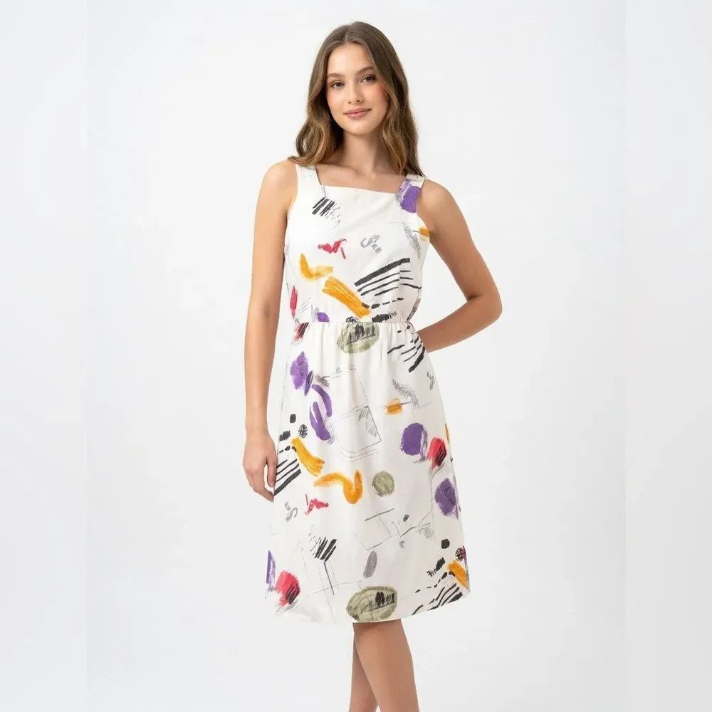 Princess Originals Vintage Sleeveless Dress White with Multicolor Brushstrokes